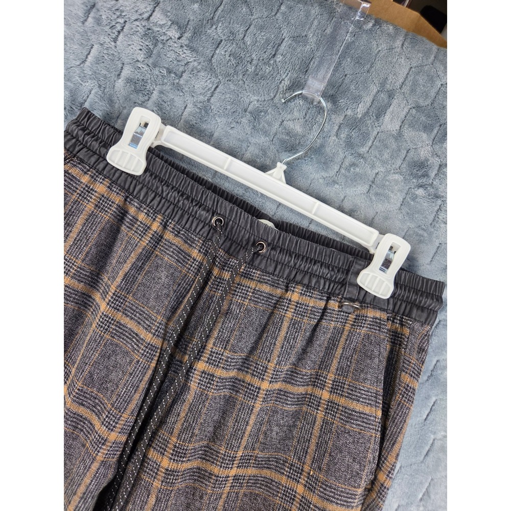 PacSun Mens Plaid Cargo Pants Grey Tan Drawstring Elastic Waist Tapered Size M